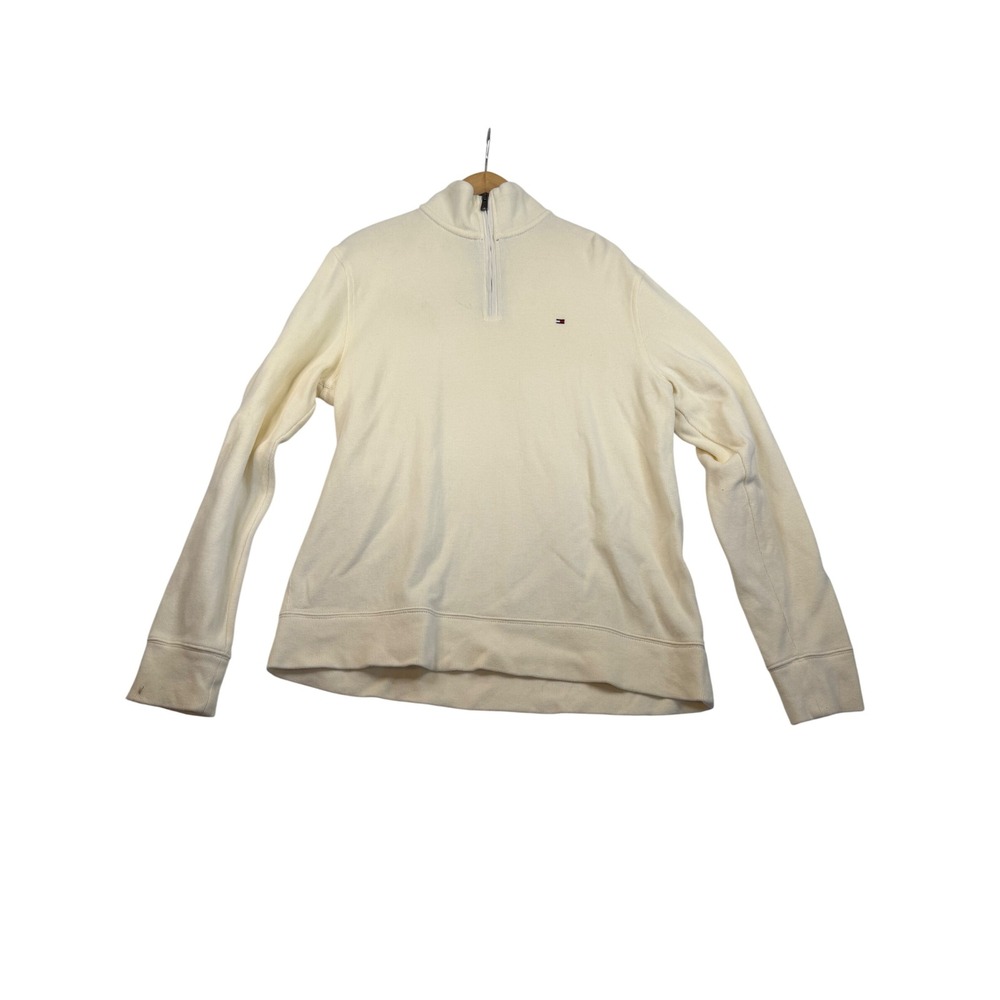 Tommy Hilfiger Mens Cream 100% Cotton Quarter Zip Pullover Sweater Size M